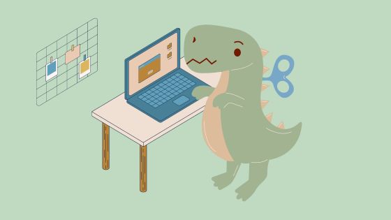 パソコンを操作する恐竜